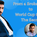 Jasprit Bumrah standing in a blue suit with text about his journey from a broken wall to World Cup glory on TheBioHub.